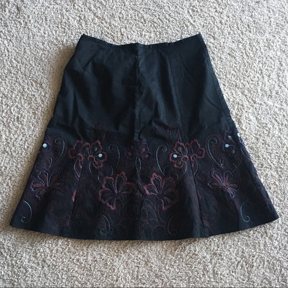 Size 8 Black Skirt with Floral Embroidery
